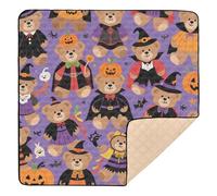 Simpatico tappetino da gioco imbottito con zucca di orso marrone per Halloween, tappetino da gioco per bambini, impermeabile, pieghevole, tappetino da palestra per neonati, 127 x 127 cm