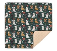 Simpatico tappetino da gioco per bambini con cani in stile cartone animato giocoso natalizio verde morbido e spesso tappetino da gioco per bambini, 127 x 127 cm