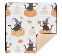 Simpatico tappetino da gioco per bambini con gatti neri in stile cartone animato per Halloween, morbido, imbottito, pieghevole, non tossico, tappetino da palestra per bambini, 127 x 127 cm