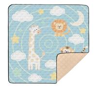 Simpatico tappetino da gioco per bambini con giraffa, leone e lago, blu, grande, robusto, per pavimento, leggero, imbottito, per neonati e bambini, 127 x 127 cm