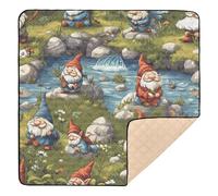 Simpatico tappetino da gioco per bambini con gnomi a fiume, grande, elegante, per interni ed esterni, atossico, pieghevole, per attività sulla pancia, 127 x 127 cm