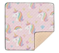 Simpatico tappetino da gioco per bambini con unicorni arcobaleno bianchi, grande, robusto, per attività in palestra per interni ed esterni, leggero, pieghevole, tappetino per gattonare per neonati e