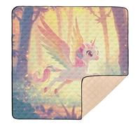 Simpatico tappetino da gioco per bambini con unicorni in stile cartone animato con ali arcobaleno, colorato, grande, antiscivolo, per interni ed esterni, resistente all'acqua, per bambini, 127 x 127