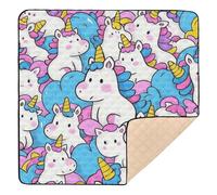 Simpatico tappetino da gioco per bambini, morbido, spesso, con unicorno in stile cartone animato, per pavimento, comodo, traspirante, pieghevole, per attività sportive, per bambini, 127 x 127 cm