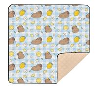 Simpatico tappetino da gioco per bambini, motivo Capybara, 127 x 127 cm, morbido e antiscivolo, per bambini e neonati, colore: blu limone