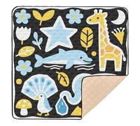 Simpatico tappetino da gioco per bambini, motivo giraffa e elefante, morbido, spesso, spesso, resistente all'acqua, pieghevole, da viaggio, 127 x 127 cm