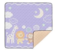 Simpatico tappetino da gioco pieghevole per bambini con giraffa viola e luna bianca, per interni ed esterni, resistente all'acqua, tappetino da gioco per bambini, 127 x 127 cm