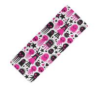 Simpatico tappetino da yoga con stampa di mostri rosa neri e teschio pieghevole spesso 1 mm per pavimento antiscivolo, con borsa per il trasporto tapete para ejercicio 180,3 x 66 cm