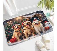 Simpatico Tappetino di benvenuto Winter Farmhouse Three Dogs in Santa Hats Xmas Tree Sy Christmas Eve Holiday Zerbino Tappeto da Bagno 40×60cm per Doccia,Corridoio,WC