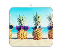 Simpatico tappetino per asciugare i piatti con ananas da spiaggia, ultra assorbente, grande, protezione dal calore, per piatti secchi, bancone della cucina, estetico, 45,7 x 61 cm