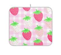 Simpatico tappetino per asciugare i piatti con fragole rosa, super assorbente, decorativo, a prova di calore, per bancone della cucina, decorazione per la casa, 40,6 x 45,7 cm