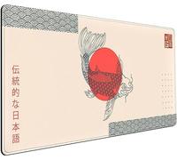 Simpatico tappetino per mouse beige con estetica giapponese ramen, tappetino da scrivania per mouse con cibo per pesce, colori bohémien alla moda, XXL, grande tappetino per mouse, tappetino per