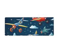 Simpatico tappetino per mouse con aeroplano, grande, 80 x 30 cm, con base in gomma antiscivolo, per ufficio e uso domestico