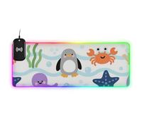 Simpatico tappetino per mouse con stampa anime, polpo viola, pinguino, caricamento luminoso, multifunzione, per casa e ufficio, 89,9 x 40 cm, tappetino per mouse da scrivania