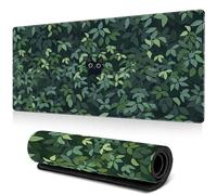 Simpatico tappetino per mouse da gaming, XXL, da scrivania verde, 800 x 300 mm, base in gomma antiscivolo, impermeabile, per casa, ufficio (foglie, gattino)
