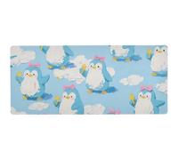 Simpatico tappetino per mouse non lavabile con pinguino blu in stile cartone animato per scrivania per scrivere tappetino per mouse carino 80 x 30 cm
