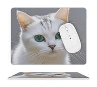 Simpatico tappetino per mouse quadrato in pelle con gatto bianco, impermeabile, con base in gomma antiscivolo, piccolo tappetino per mouse portatile per scrivania, laptop, ufficio, casa, 20 x 25 cm