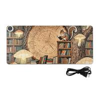 Simpatico tappetino per mouse riscaldato in pelle stile biblioteca scoiattolo fiaba 80 x 33 cm scaldamani per scrittura per casa ufficio scrivania gaming, scrittura