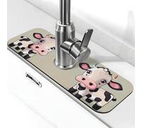 Simpatico tappetino per rubinetto a forma di mucca bianca per lavello da cucina, super assorbente, cattura schizzi in diatomite, ad asciugatura rapida, in pietra, maniglia per gocciolamento, vassoio
