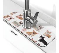 Simpatico tappetino per rubinetto con carlino chihuahua per lavello da cucina, aggiornamento premium 2025: diatomite super assorbente, ad asciugatura rapida, con ventosa lavabile, paraspruzzi per