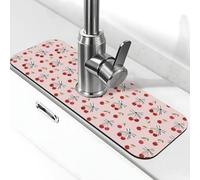 Simpatico tappetino per rubinetto con papillon a bacca rossa per lavello da cucina, tappetino drenante per lavello da cucina, paraspruzzi, assorbente ad asciugatura rapida, tappetino per lavello da