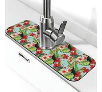 Simpatico tappetino per rubinetto con pappagallo e foglie di tucano per lavello da cucina, tappetino drenante per lavello da cucina, paraspruzzi, assorbente, ad asciugatura rapida, tappetino per