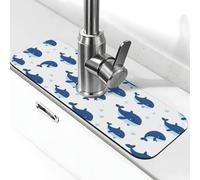 Simpatico tappetino per rubinetto con stampa di balena blu per lavello da cucina, rubinetti, tappetino paraspruzzi assorbente ad asciugatura rapida, tappetini per lavello da cucina per lo scarico del