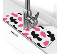 Simpatico tappetino per rubinetto con stampa mucca nera rosa per lavello da cucina, rubinetti stuoia paraspruzzi assorbente asciugatura rapida, tappetini per lavello da cucina per intorno allo scarico