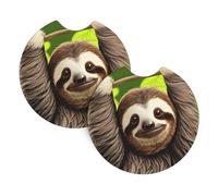 Simpatico tappetino portabicchieri per auto, motivo bradipo, 6,9 cm, set da 2 pezzi, adatto per una varietà di modelli di auto, carino e pratico