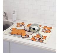 Simpatico tappetino scolapiatti a forma di cane Shiba Inu per bancone della cucina, assorbente in microfibra, reversibile, lavabile, scolapiatti 45,7 x 61 cm, facile da pulire, per decorare la casa