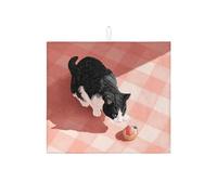 Simpatico tappetino scolapiatti a forma di gatto per bancone della cucina, adorabile gattino bianco e nero, in microfibra, assorbente per la decorazione della casa, 40,6 x 45,7 cm