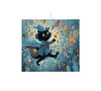 Simpatico tappetino scolapiatti a forma di gatto, per bancone della cucina, fantasia blu, assorbente, per Halloween, tappetino scolapiatti divertente, in microfibra, decorazione per bancone della