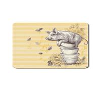 Simpatico tappetino scolapiatti a forma di maiale per bancone della cucina, vintage disegnato a mano floreale in gomma assorbente, tappetino scolapiatti rustico per bancone della cucina, 30,5 x 50,8