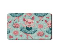 Simpatico tappetino scolapiatti a forma di maialino ballerina, per bancone della cucina, in gomma assorbente con motivo floreale vintage, decorazione per la cucina, 30,5 x 50,8 cm