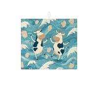 Simpatico tappetino scolapiatti a forma di mucca per cucina, divertente design con mucca in stile cartone animato, tappetino assorbente per scolapiatti a tema oceano estivo in microfibra per bar 40,6