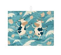 Simpatico tappetino scolapiatti a forma di mucca per cucina, divertente design con mucca in stile cartone animato, tappetino assorbente per scolapiatti a tema oceano estivo in microfibra per bar 45,7