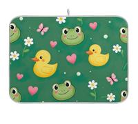Simpatico tappetino scolapiatti a forma di rana verde per bancone della cucina, 45,7 x 61 cm, tappetino scolapiatti reversibile assorbente per bancone della cucina