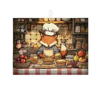 Simpatico tappetino scolapiatti a forma di volpe per bancone della cucina, tappetino scolapiatti assorbente rustico in microfibra autunnale per bancone della cucina, protezione da bar, 45,7 x 61 cm