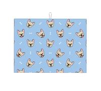 Simpatico tappetino scolapiatti blu con bulldog francese, in microfibra, grande tappetino scolapiatti per bancone della cucina, tappetino super assorbente, tappetino scolapiatti facile da pulire, 45,7