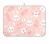 Simpatico tappetino scolapiatti con coniglietto rosa per bancone della cucina, assorbente, reversibile, 40,6 x 45,7 cm