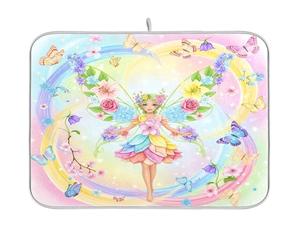 Simpatico tappetino scolapiatti con farfalla e fata assorbente, tappetino da cucina reversibile per bancone della cucina, 45,7 x 61 cm
