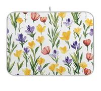 Simpatico tappetino scolapiatti con fiori primaverili bianchi rustici 17, tappetino assorbente per piatti da cucina, tappetino in microfibra per asciugare piatti, accessori per piano di lavoro, grande