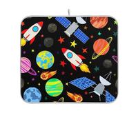 Simpatico tappetino scolapiatti nero con razzi in cartone animato ultra assorbente grande tappetino per asciugare i piatti del fumetto per il bancone della cucina tappetino asciutto 45,7 x 61 cm
