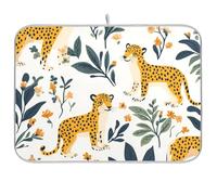 Simpatico tappetino scolapiatti riutilizzabile con leopardo della giungla, 45 x 61 cm, rettangolare, grande, per piatti in microfibra, decorazione per la casa