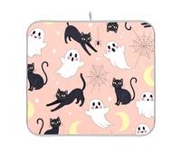 Simpatico tappetino scolapiatti rosa con gatto e luna, tappetino in microfibra, tappetino assorbente da cucina per la decorazione del piano di lavoro della cucina, 40,6 x 45,7 cm