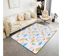 Simpatico tappeto con dinosauro blu, palme e foglia, tappeto per interni e ingresso, decorazione per la stanza di ragazzi e ragazze, animali dei cartoni animati, tappeto antiscivolo assorbente, 1,8 m