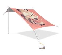 Simpatico tettuccio pieghevole da spiaggia con procione dei cartoni animati, UPF50, facile da installare, parasole portatile con sacchi di sabbia e pala di sabbia per viaggi in famiglia