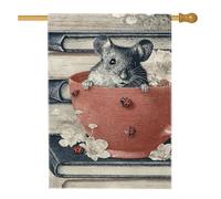 Simpatico topolino in ciotola, bandiera da giardino con coccinella rossa, striscione decorativo floreale per la casa, bandiera da cortile in iuta su entrambi i lati, per primavera ed estate