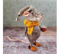Simpatico topolino in feltro di lana, decorazione natalizia in feltro di lana, simpatica statuetta per Halloween e Natale, decorazioni natalizie in feltro ad ago, decorazioni invernali fatte a mano