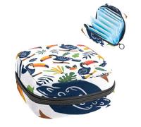 Simpatico tucano uccelli e foglie senza cuciture modello igienico borsa portaoggetti grande tasca mestruale tazza con cerniera, borsa per assorbenti mestruali, per ragazze e donne